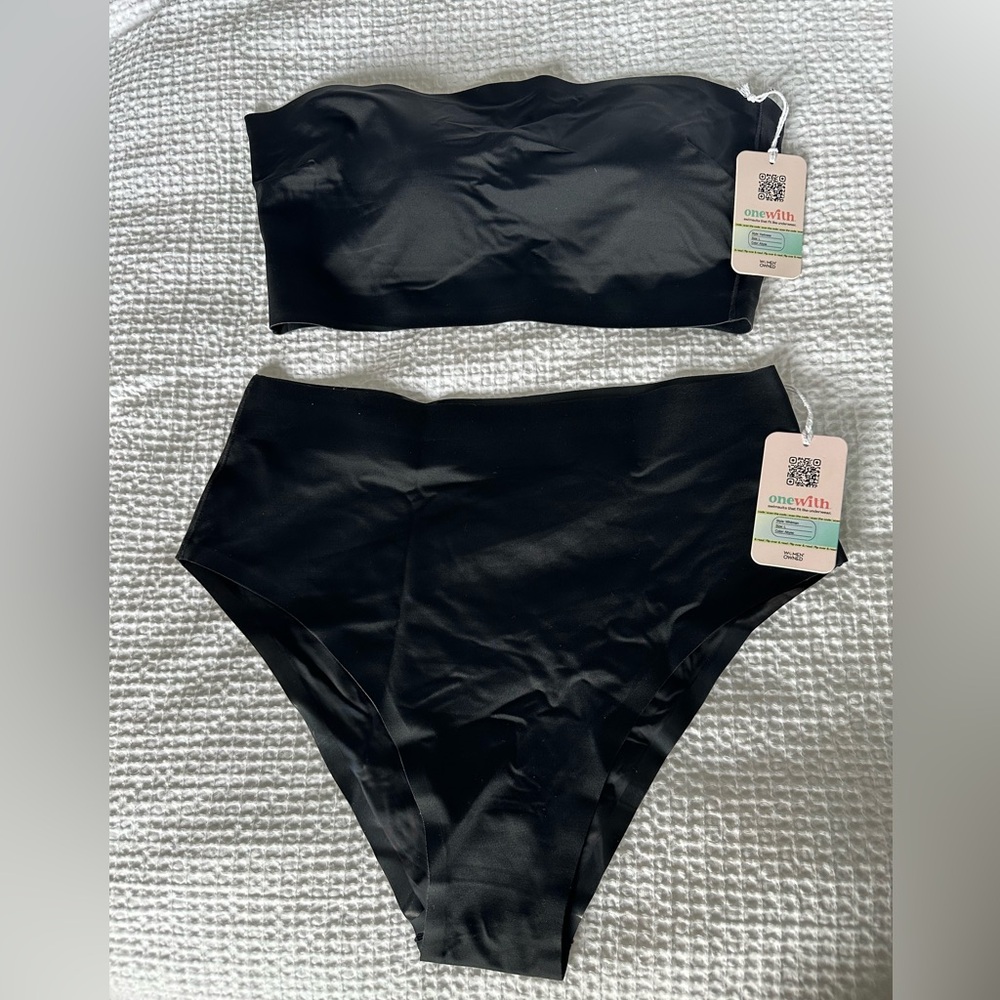 NEW Bandeau Strapless Top and Full Coverage High Waisted Bottoms Bikini Set